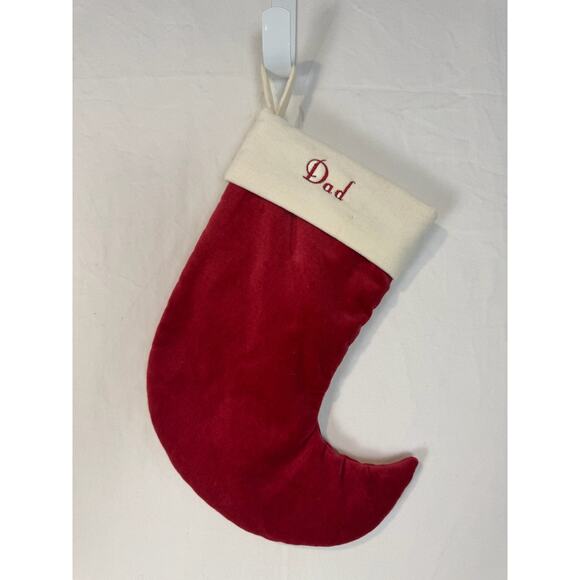 Pottery Barn Classic Velvet Christmas Elf Stocking "Dad" Red Ivory Small - Picture 1 of 4